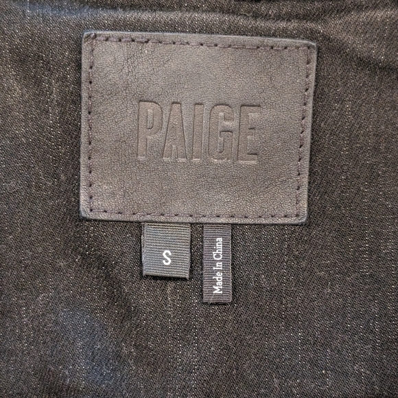 PAIGE Jean Jacket Sydney Women's Small Moto Sherpa Coated Black Stretch Denim - Picture 11 of 16